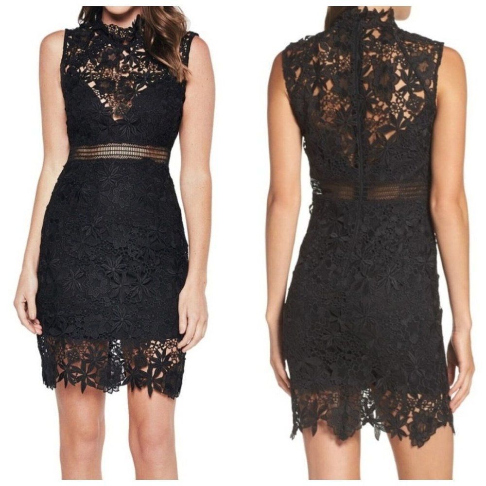 Bardot Womens 4 Paris Black Lace Sleeveless Mockneck Cocktail‎ Dress